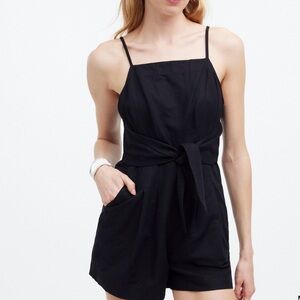 Madewell black Womens tie waist linen blend romper 6
